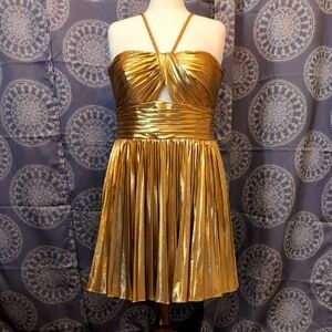 Sherri Hill Gold Metallic Cocktail Dress